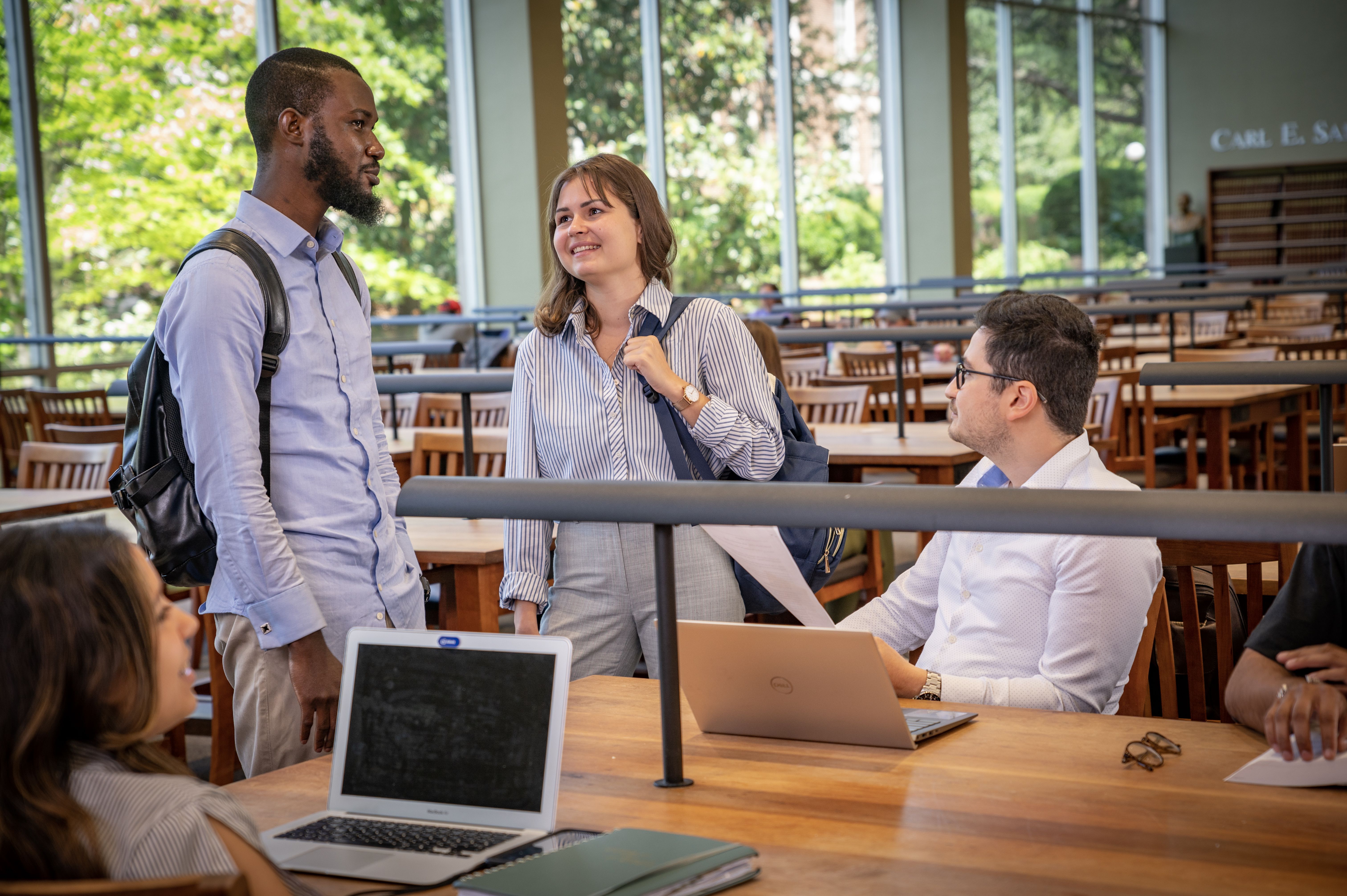 Students talking in the Law Library