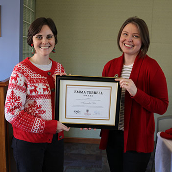 Voyles (left) and Fox (right) stand together after Fox is presented with the Emma Terrell Award.