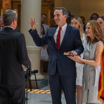 Alumnus Ben Land being sworn in to the Georgia State Supreme Court by Governor Brian Kemp